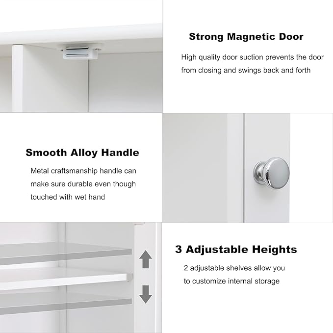 Iwell Bathroom Medicine Cabinet with Mirror, Bathroom Wall Cabinet with 2 Adjustable Shelves & 6 Open Shelves, Medicine Cabinet Organizer, Bathroom Cabinet Wall Mounted, White