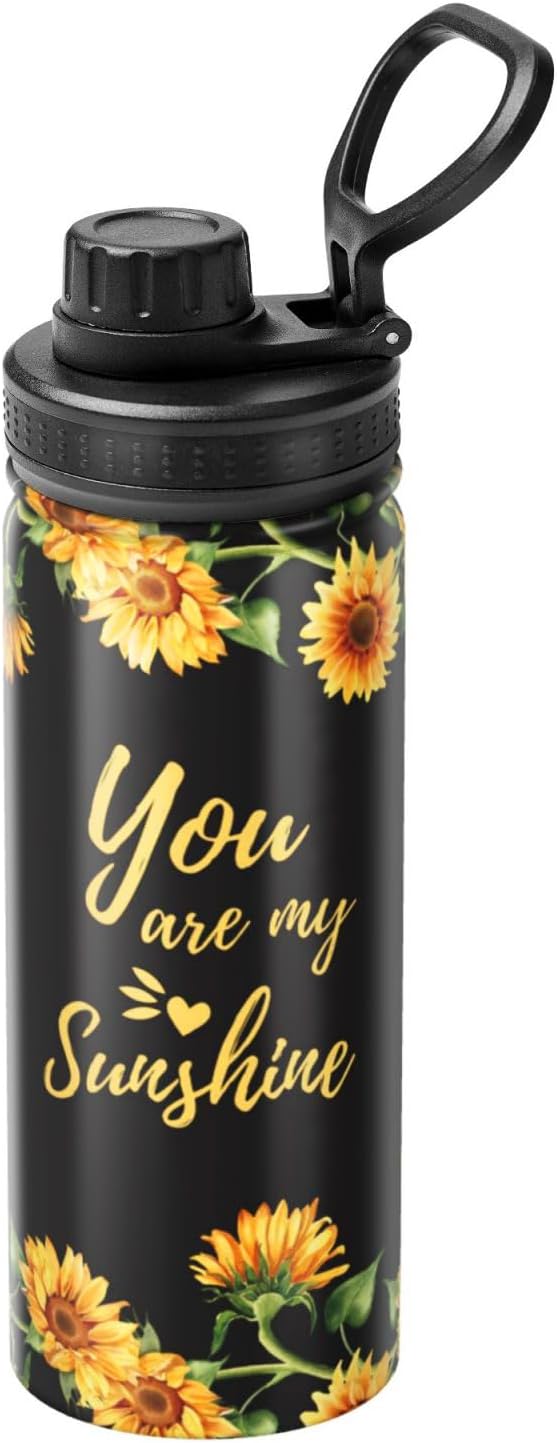 Cerburny Insulated Water Bottle You Are My Sunshine 18 oz Stainless Steel Bottles With Lid Leak Proof Gym Sport Water Jug For Women Friends