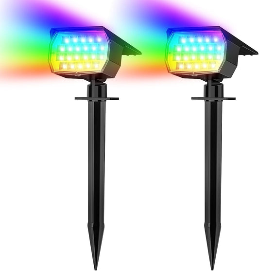 Solar Spot Lights Outdoor Color Changing, [7 Mode/2 Pack] Christmas Landscape Spotlights, Solar Lights Outdoor Waterproof, Solar Led Powered Flood Light for Outside Pathway Yard Garden Walkway