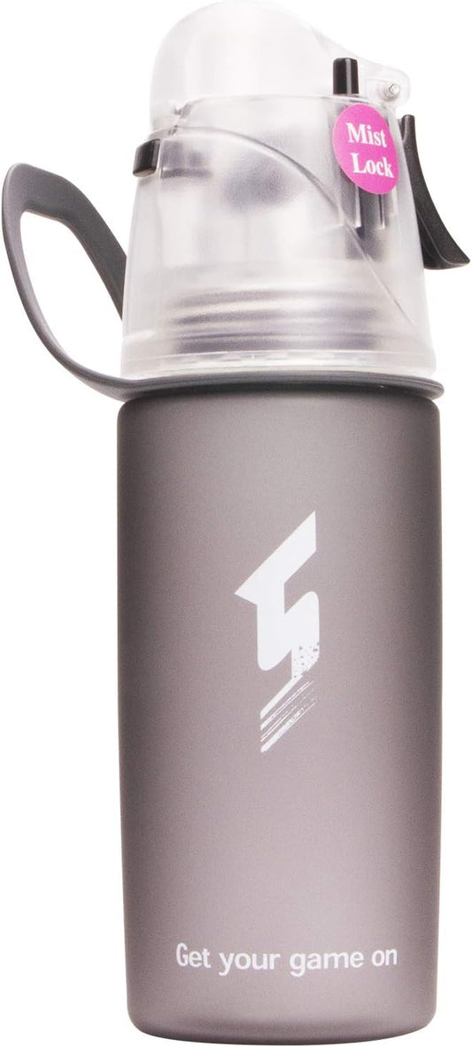 Misting Water Bottle, Spray Mist Sports Bottle for Outdoor Sport Hydration and Cooling Down, BPA-Free Misting Water Bottle with Unique Mist Lock Design (Black-16oz)