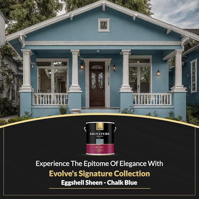 EVOLVE Signature Paint & Primer: Luxury Paint & Primer for Indoor & Outdoor Surfaces, Minimal Odor, Eggshell Sheen (Chalk Blue, 1 Gallon)