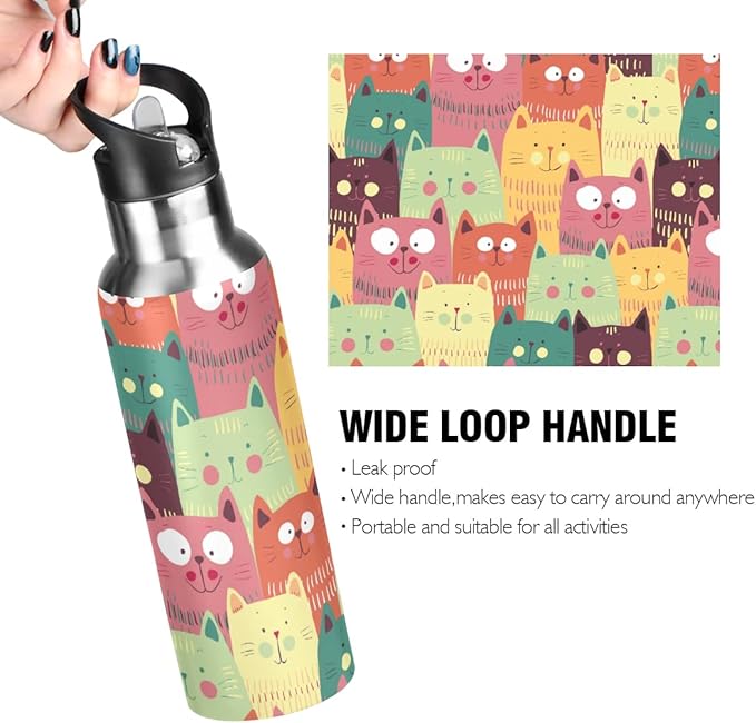 MNSRUU Insulated Water Bottle with Straw, Rainbow and Unicorns Stainless Steel Flasks for Sports Cycling Hiking School