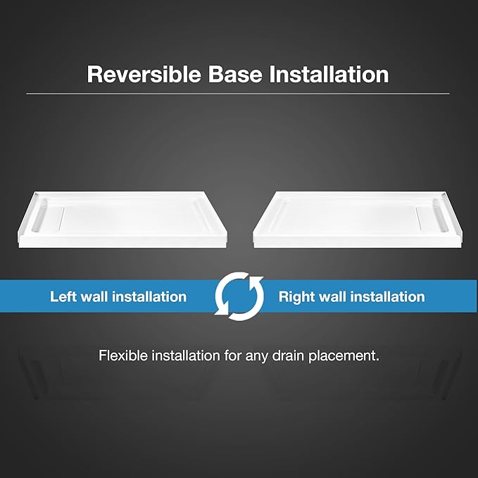 OVE Decors 48-in W x 36-in D Shower Base Pan Rectangle, Hidden Side Drain, White Acrylic, Reversible Design
