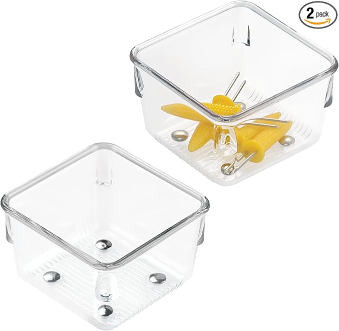 iDesign Linus Plastic Drawer Organizer, Storage Container for Vanity, Bathroom, Kitchen Drawers, 3" x 3" x 2", Set of 2, Clear