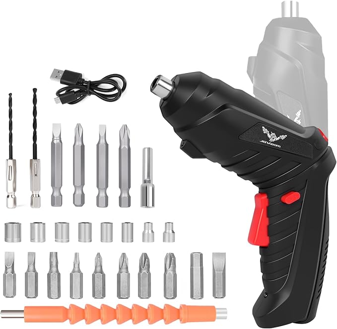 28 in 1 Electric Screwdriver Cordless Rechargeable Small Power Drill Set 3.6V Li-ion 3.5Nm Max Torque Electric Rotatable with LED Light Screwdriver for Home Office DIY Tools (Black)