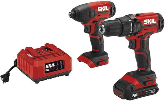 SKIL 20V 2-Tool Combo Kit: 20V Cordless Drill Driver and Impact Driver Kit Includes 2.0Ah PWR CORE 20 Lithium Battery and Charger - CB739001