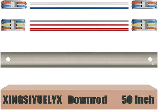 50" Ceiling Fan Downrod, 【1 Outside Diameter】 Brushed Nickel Extended Downrod, including 4 Wire Connectors and 5 Extension Wires (No Threads)