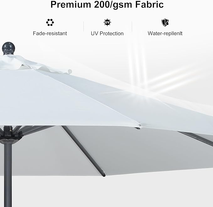 PURPLE LEAF 10' Round Patio Umbrella Outdoor Table Umbrella Aluminum Frame Market Umbrella Sun Umbrella with 8 Sturdy Ribs Tilt for Garden Deck Lawn Pool White