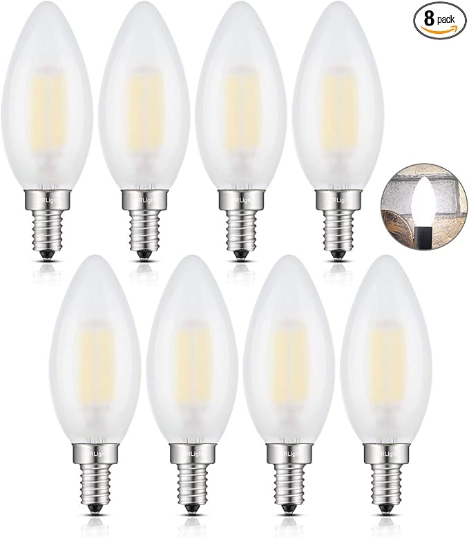 CRLight 6W Dimmable LED Candelabra Bulb 4000K Daylight White, 80W Equivalent 750 Lumens, E12 Base Vintage LED Filament Light Bulbs, B11 Candle Frosted Glass Chandelier Bulbs, Pack of 8