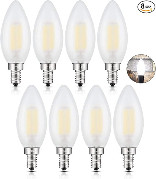 CRLight 6W Dimmable LED Candelabra Bulb 4000K Daylight White, 80W Equivalent 750 Lumens, E12 Base Vintage LED Filament Light Bulbs, B11 Candle Frosted Glass Chandelier Bulbs, Pack of 8
