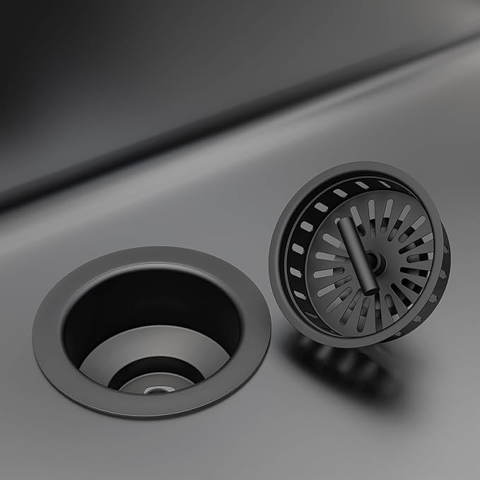 KONE Kitchen Sink Stopper Strainer Replacement for KONE 9171 Standard 3-1/2 Inch Spin and Seal Drains with Threaded Stopper Function, Stainless Steel Black Twist Lock Basket Strainer Replacement