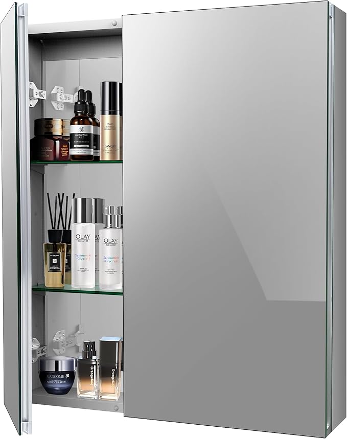 Medicine Cabinet with Mirror Door&Adjustable Shelves, Wall-Mounted Rectangular Medicine Cabinet Beveled Edge Frame, Dual Mirror Doors, 30" x 26"x 5.3"