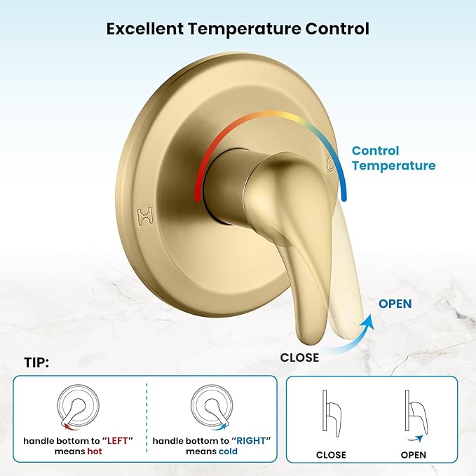 gotonovo Single-Handle Shower Faucet Set Shower Kit with Valve Shower Head and Handle Set Shower Trim Kit with 6 Modes ABS Handheld Shower Fixtures Shower Valve and Trim Kit Brushed Gold
