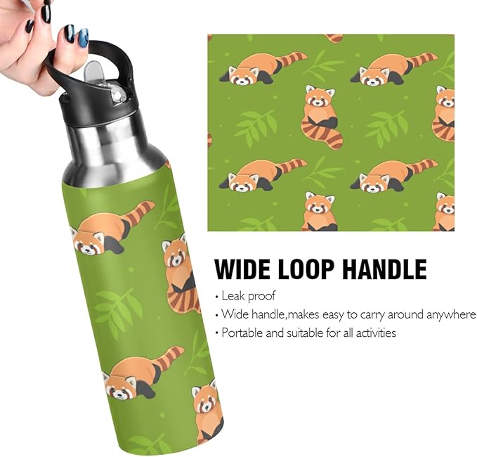Blueangle 20oz Cartoon Cute Red Panda Water Bottle, BPA Free Stainless Steel Water Bottle Leak-Proof Sports Bottle for Camping Workouts Gym and Outdoor Activity