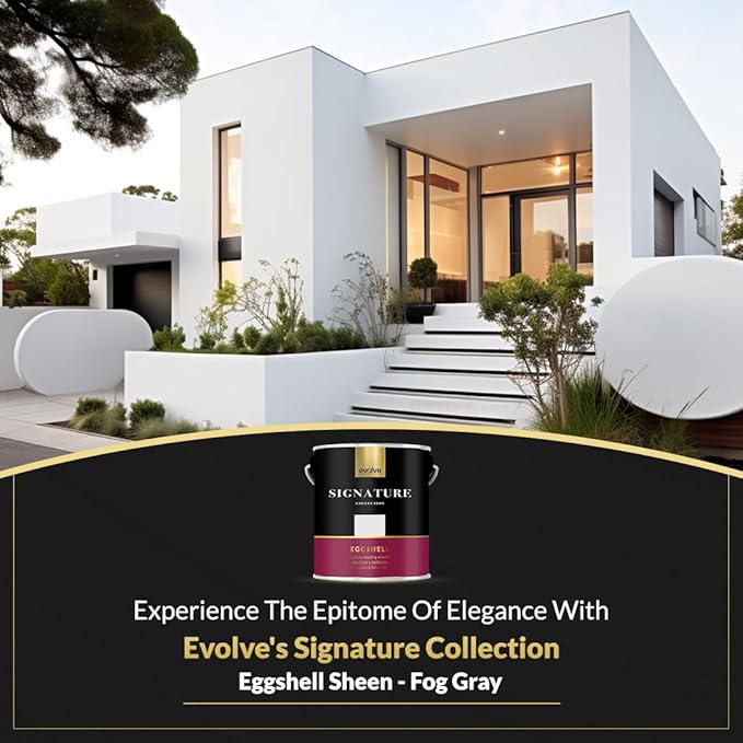 EVOLVE Signature Paint & Primer: Luxury Paint & Primer for Indoor & Outdoor Surfaces, Minimal Odor, Eggshell Sheen (Fog Gray, 1 Gallon)