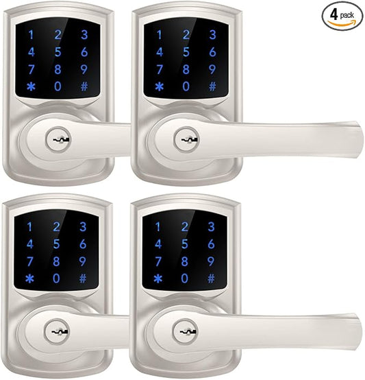 HIDALIFE Keyless Entry Door Lock with Keypad and Handle for Front Doors, Touchscreen, Anti-peep Password, Auto-Locking, Satin Nickel 4 Pack