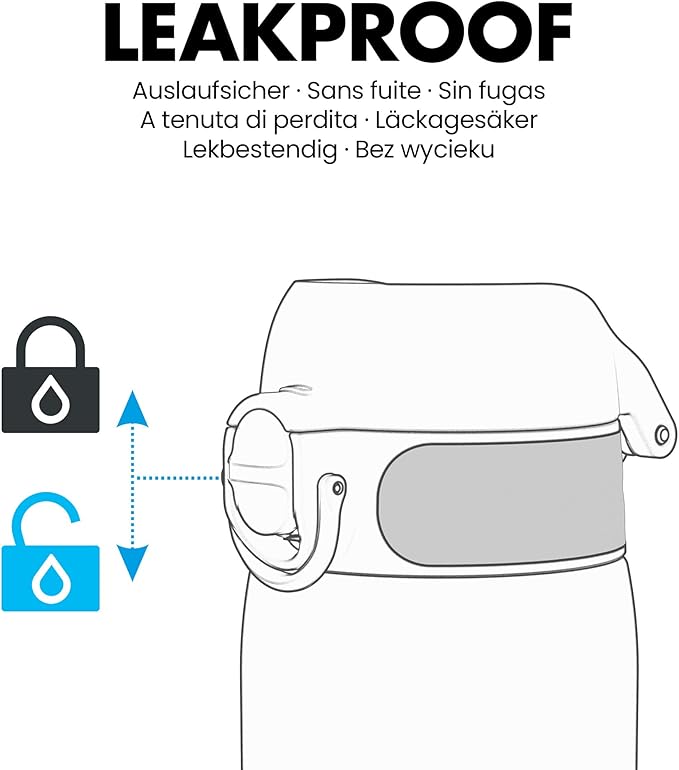 ION8 Steel Water Bottle, 600 ml/20 oz, Leak Proof, Easy to Open, Secure Lock, Dishwasher Safe, Flip Cover, Fits Cup Holders, Carry Handle, Durable, Scratch Resistant, Carbon Neutral, Teal Green