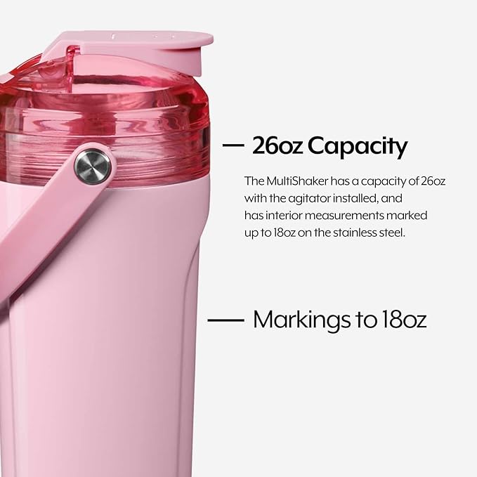 BrüMate MultiShaker Blender Shaker Bottle | 100% Leakproof Insulated Stainless Steel Shaker Bottle | The Perfect Shaker Cup, Protein Shaker Bottle, and Pre Workout Bottle for the Gym | 26oz (Blush)