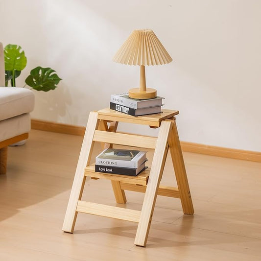 Wooden Step Stool, Foldable 2 Step Ladder, Solid Wood Ladder Stool for for Home, Kitchen & Garden Nature
