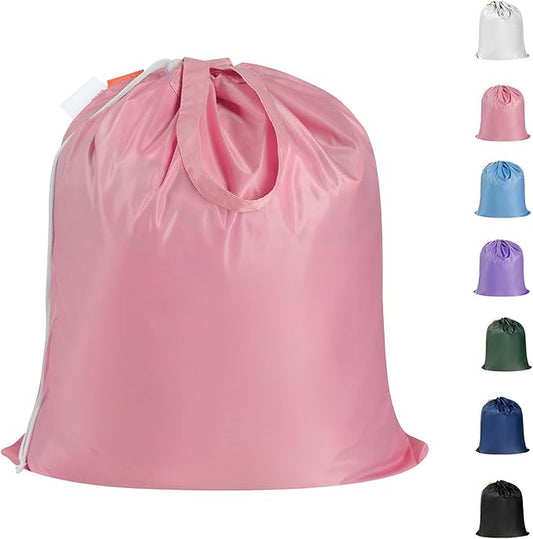 Polecasa Small Heavy Duty Laundry Bag with 130gsm Tear Resistant Fabric and Handles, Easy to Carry Durable Dirty Clothes Drawstring Bag, Perfect for College Dorm, Travel 21”x24”, Pink