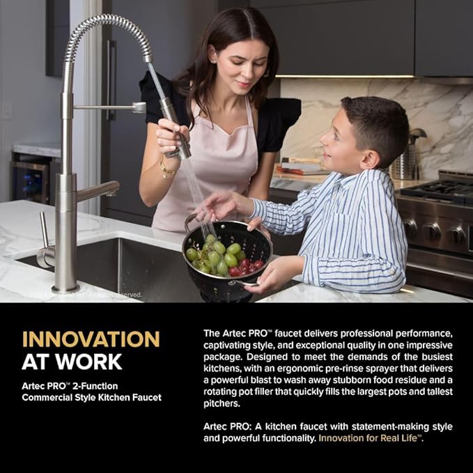 KRAUS Artec Pro (1 st Gen) Commercial Style Pre-Rinse Single Handle Kitchen Faucet (No Pull Down) with Pot Filler in Spot Free Stainless Steel/Matte Black, KPF-1603SFSMB