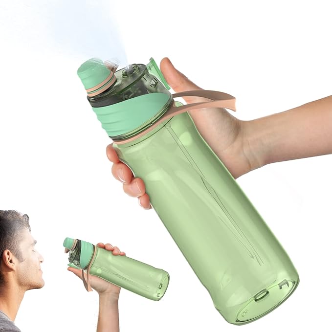 FEIJIAN Mist Water Bottle,32oz Sports Water Bottle with 2-IN-1 Mist & Sip Function, BPA-Free Plastic Water Bottles, Misting Water Bottle, Leakproof & Lightweight, Ideal for Fitness and Outdoor, Green