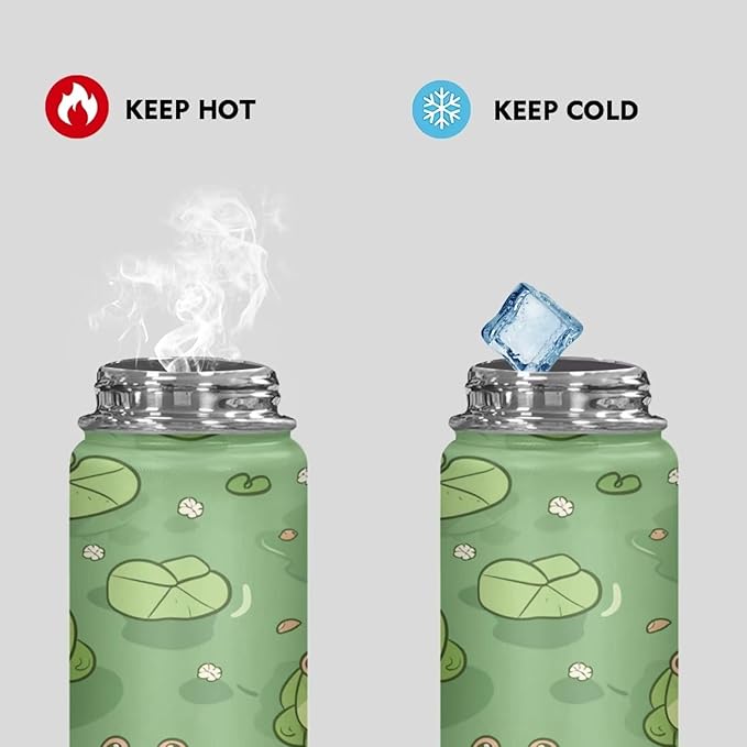 Frog Stainless Steel Water Bottles 18 Oz Insulated Water Bottles Leakproof Reusable Sports Water Bottle for Beach, Travel Cup Coffee Mug Birthday Gifts for Women