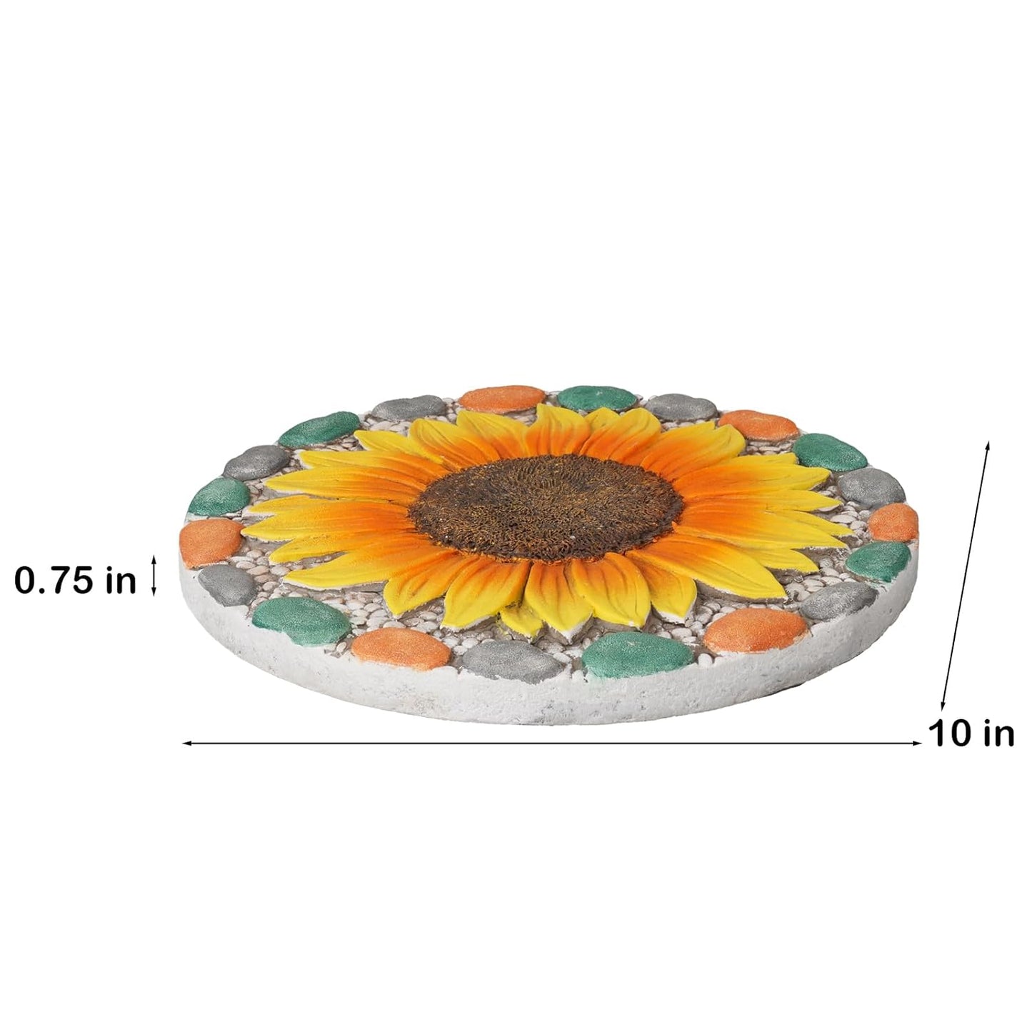 Decorative Sunflower Garden Stepping Stone - Colorful Pebble Border, Garden Stepping Stones Outdoor Yard Decor 10x10x0.75 Inches