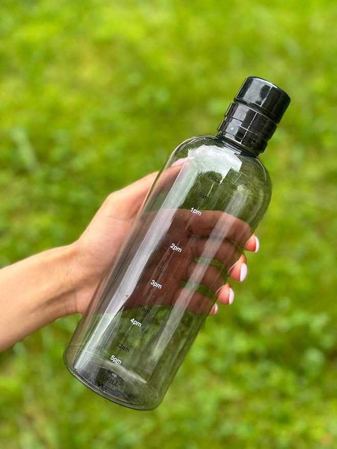 water bottle, 16.9 oz/23.6 oz leak proof drink bottle cups with time reminder. reusable fitness milk jug smoothies bottle (700ml, transparent. (black, 700ml), AC01-AC03