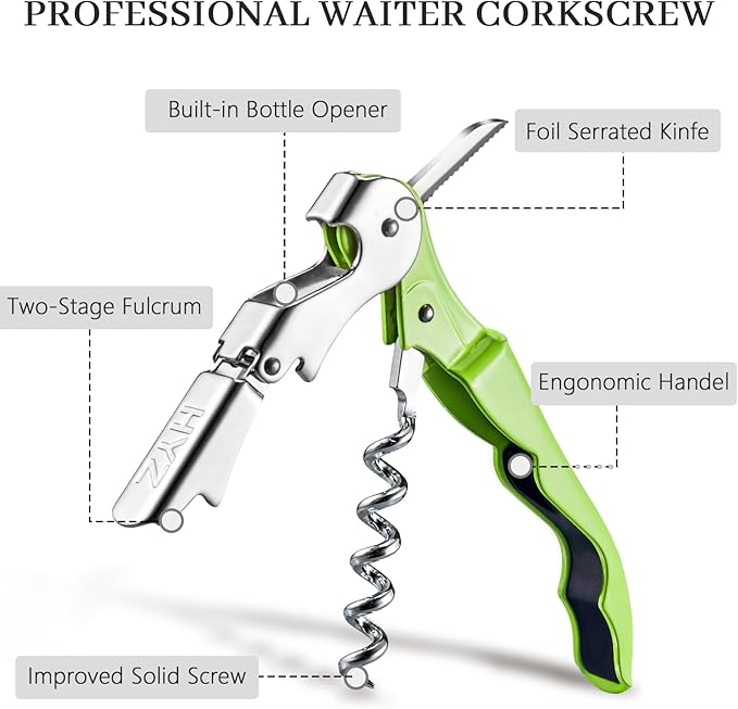 HYZ 2-Pack Wine Opener Waiter Corkscrew, Professional Wine Key for Servers, Bartender with Foil Cutter, Manual Wine Bottle Opener Double Hinged (Cyan)