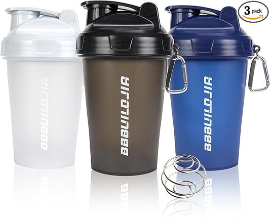 [3 PACK] 17 oz Protein Shaker Bottles Protein Mixer - Leak Proof Shaker Cups for Protein Shakes, Protein Shaker Bottle, Protein Shake Cup, BPA Free & Dishwasher Safe White/Black/Blue