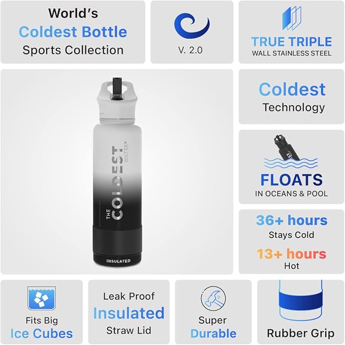 Coldest Sports Water Bottle with Straw Lid Vacuum Insulated Stainless Steel Metal Thermos Bottles Reusable Leak Proof Flask for Sports Gym (Hyperspace, 40 oz)
