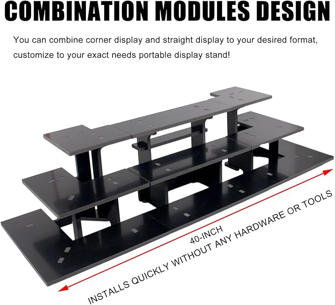 WANLIAN 3-Tier Straight Retail Table Display Stand, Portable Display Rack Shelves for Vendors, Craft Shows, Farmers Market, Pop Up Shop Countertop Black Risers for Display, Soap, Candles, Tumblers
