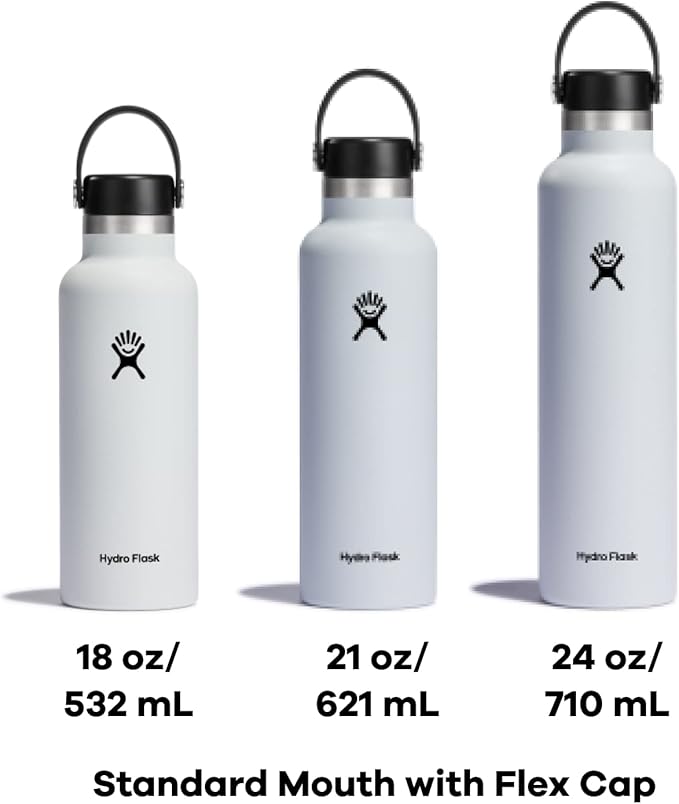 Hydro Flask Stainless Steel Standard Mouth Water Bottle with Flex Cap and Double-Wall Vacuum Insulation