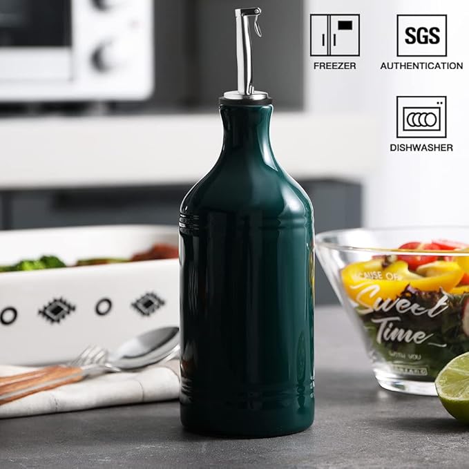 Sweejar Ceramic Olive Oil Dispenser Bottle, Opaque Oil Cruet Protects Oil, Suitable for Storage, Vinegar, Coffee Syrups & Other Liquids, 15.5 Fl Oz (Jade)