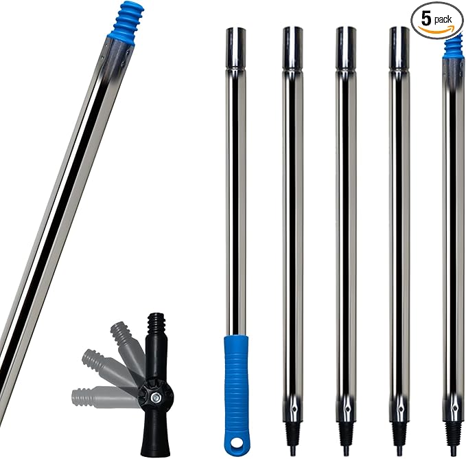 6.5 Ft Extension Pole + Joint Angle Adaptor, Paint Roller Stainless-Steel Threaded Splicing Extension Poles for Hand Drywall Sander Wall Cleaning and Polishing Paint Roller Brushes (6.5 Feet)