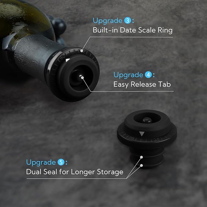 KITCHENDAO Wine Saver Pump with Sound Indicator,4 Vacuum Wine Stoppers and Storage Box,Reusable Wine Stoppers Preserver to Keep Wine Fresh,Ideal Wine Accessories Wine Preserver(Black)