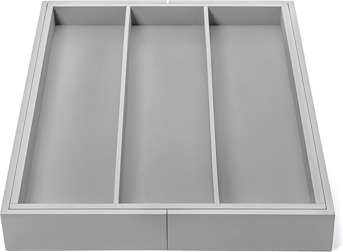 Purawood - Large Premium Bamboo Silverware Organizer - Expandable Kitchen Drawer & Utensil Organizer, 17" x 19.75" Cutlery Tray with Drawer Dividers for Kitchen Flatware (3-5 Slots) (Grey)