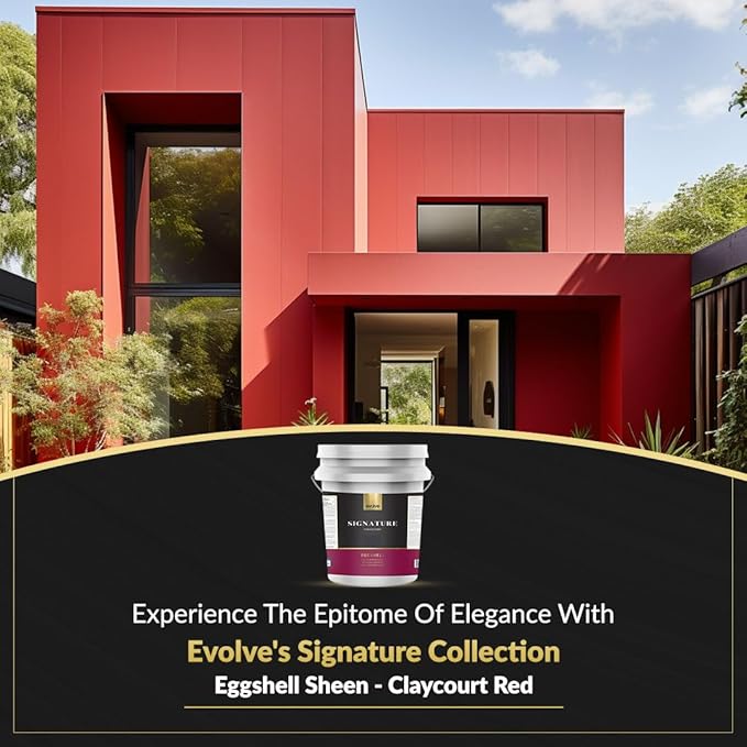 EVOLVE Signature Paint & Primer: Luxury Paint & Primer for Indoor & Outdoor Surfaces, Minimal Odor, Eggshell Sheen (Claycourt Red, 5 Gallon)