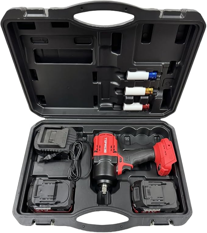 BESWELL® 1/2" High Torque Cordless Impact Wrench with Up to 885 Foot-Pounds of Real Max Loosen Power,4-Mode Speed Impact Driver,include 2X4.0AH 10C cells Battery,Charger,3pcs Deep Sockets &Carry Case