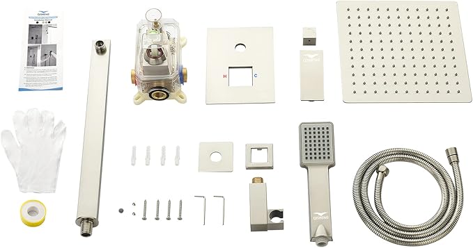 QISHENG Shower Faucet Set, 10" Rain Shower Head with Handheld Spray Combo, Wall Mounted, Brushed Nickel, Rough-in Valve and Trim Kit Included