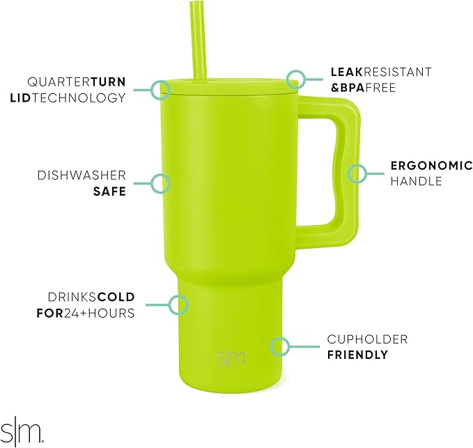 Simple Modern 30 oz Tumbler with Handle and Straw Lid | Insulated Cup Reusable Stainless Steel Water Bottle Travel Mug Cupholder Friendly | Gifts for Women Men Him Her | Trek Collection | Green Apple