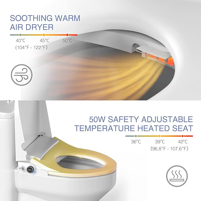 Electric Bidet Toilet Seat Elongated, Heated Toilet Seat with Bidet, Remote Control Wash, Warm Air Dryer, LED Light, Quiet Operation, Stainless Steel Nozzle, Smart Toilets (V Shape)