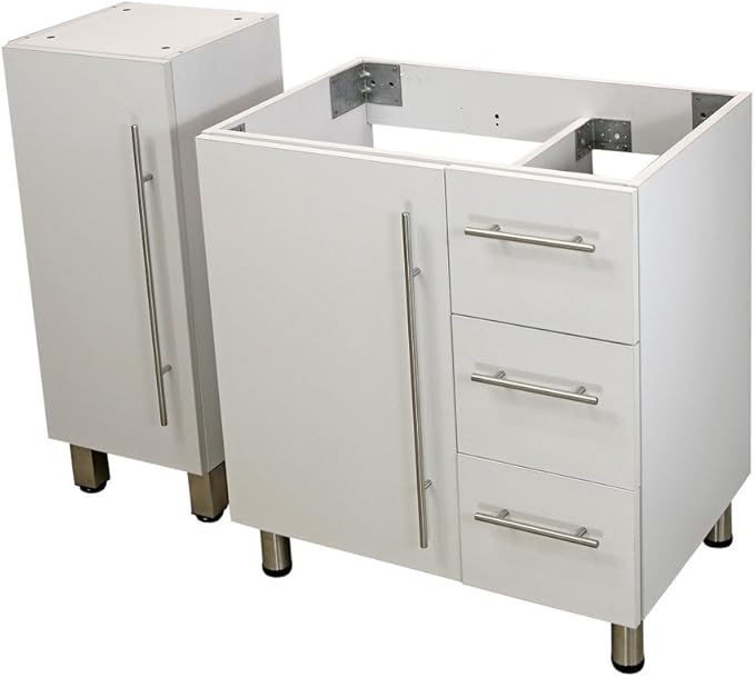 30" Freestanding Bathroom Vanity, White Texture Embossed. White Integrated Countertop