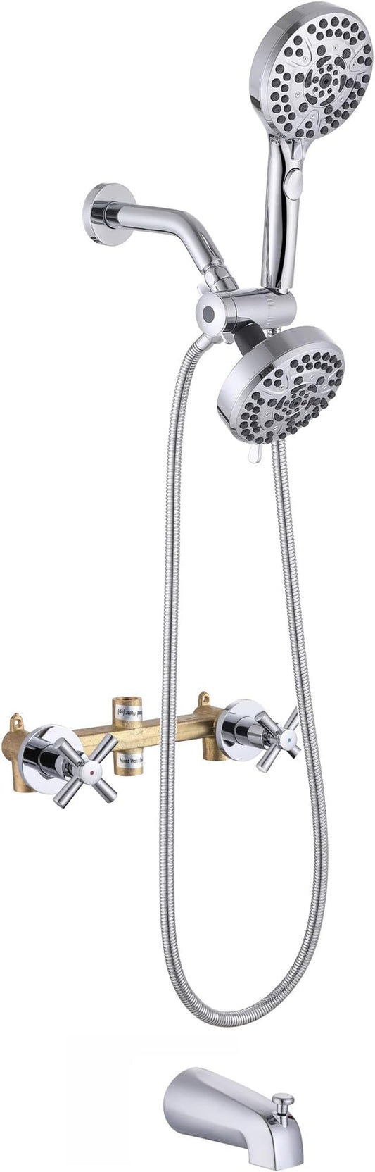 2 Handles Tub Shower Faucet Bathtub Shower Faucet Set, Tub and Shower Trim Kit Chrome Wall Mounted