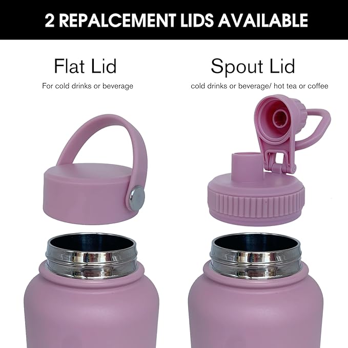 40oz Insulated Water Bottle ，Stainless Steel Sports Water Cup Flask with 2 Lids, Wide Mouth Travel Thermal Mug,Outdoor Sports Bottle（Jelly Purple）