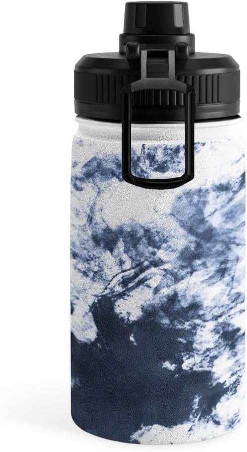 Deny Designs Water Bottle, Sport Lid 12 oz, Marta Barragan Camarasa Dark blue watercolor stains
