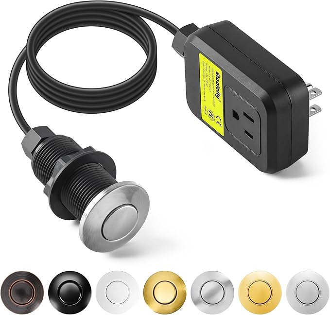 Garbage Disposal Air Switch Kit Sink Top Waste Disposal Long Stainless Steel Brushed Nickel On/Off Air Button Food and Waste Disposals Part by Etoolcity, UL Listed