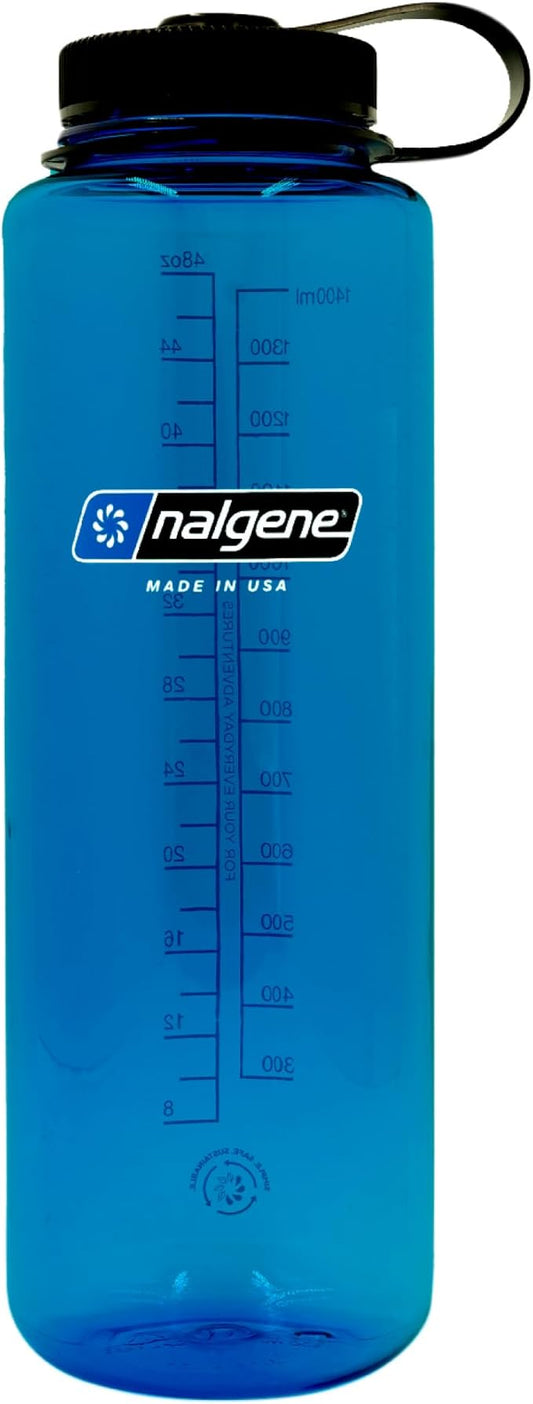 Nalgene Sustain Tritan BPA-Free Water Bottle Made with Material Derived from 50% Plastic Waste, 48 OZ, Wide Mouth, Blue