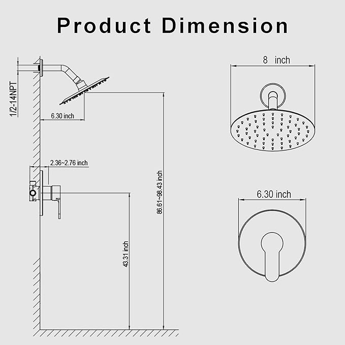 Shower Faucet, Brushed Nickel Shower Faucet Set with 8-Inch Rainfall Showerhead, Single-Handle Shower-Trim Kit Included Valve, Brushed Nickel
